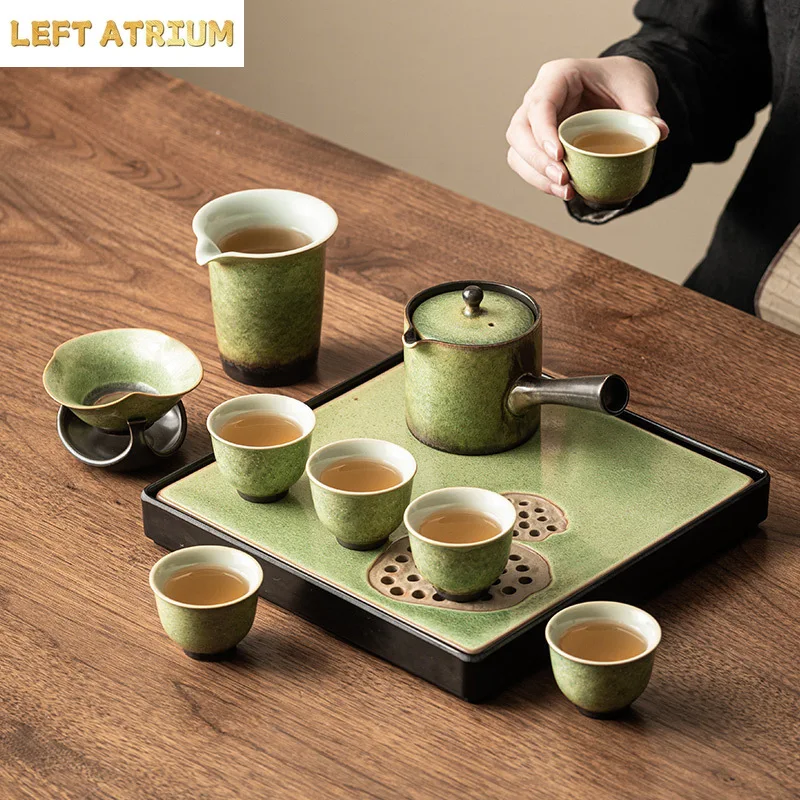 Kiln Transformation Kung Fu Tea Set Green Teapot Teacup Side Handle Teapot Tea Making Pot Afternoon Teas Teaware Set Teas Kettle