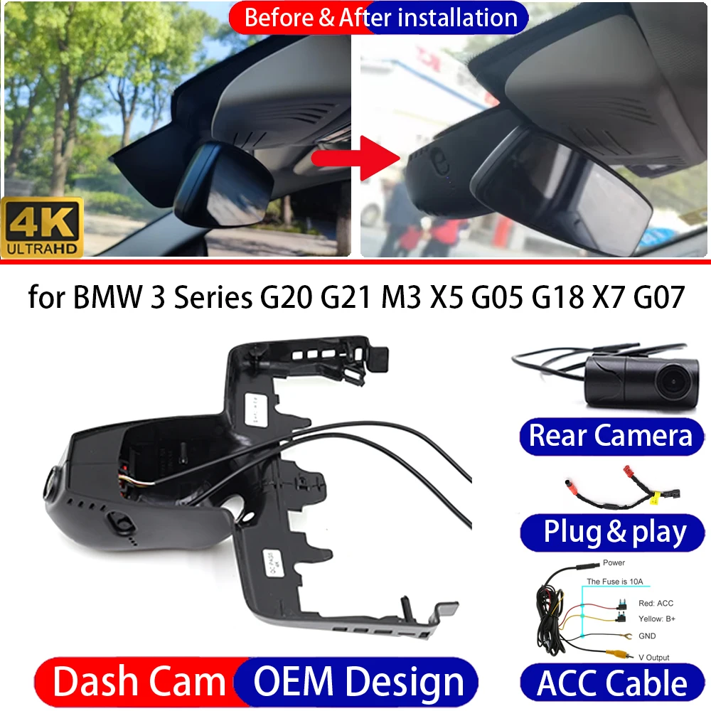 

Dash Cam for BMW 3 Series G20 G21 M3 X5 G05 G18 X7 G07 Front Rear 4K UHD Car DVR Driving Recorder Dashboard Camera Night Vision