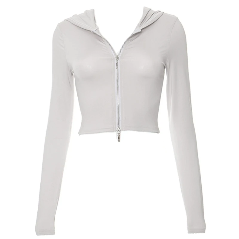 Women Long Sleeve Hoodie Crop Top Zipper Fitted Cropped Shirt Blouse Sexy Going Out Tops Casual Workout Tops Gifts