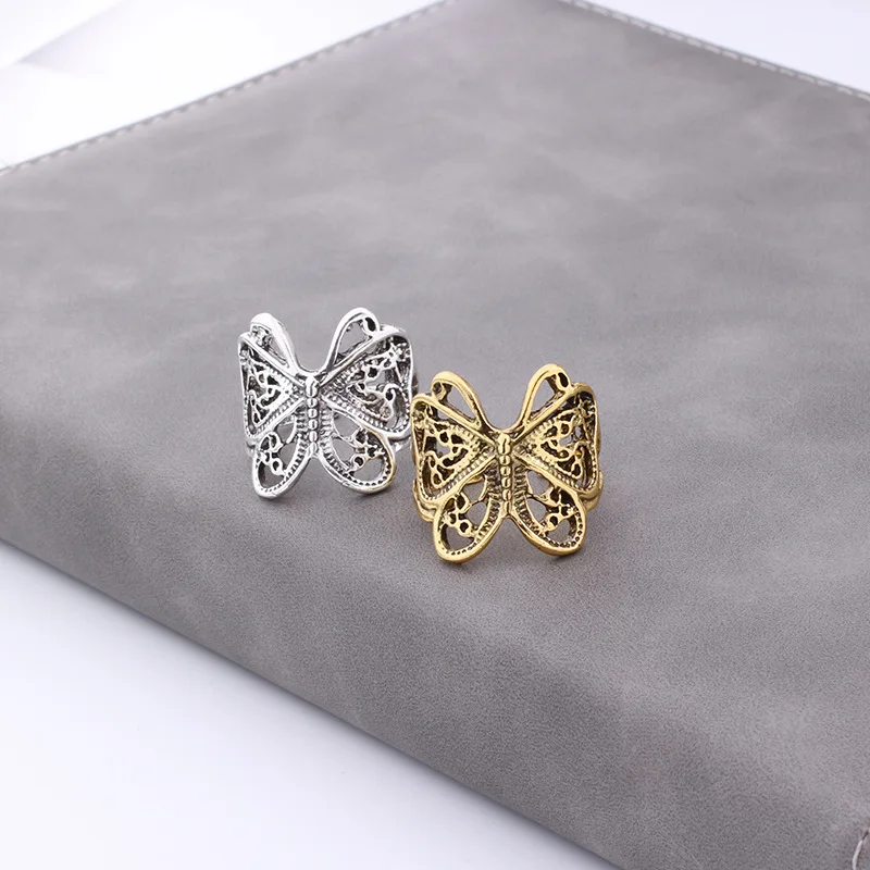 Retro Boho Butterfly Ring For Women Fashion Silver Color Owl Angel Wing Cat Animal Irregular Opening Rings Vintage Jewelry Gift