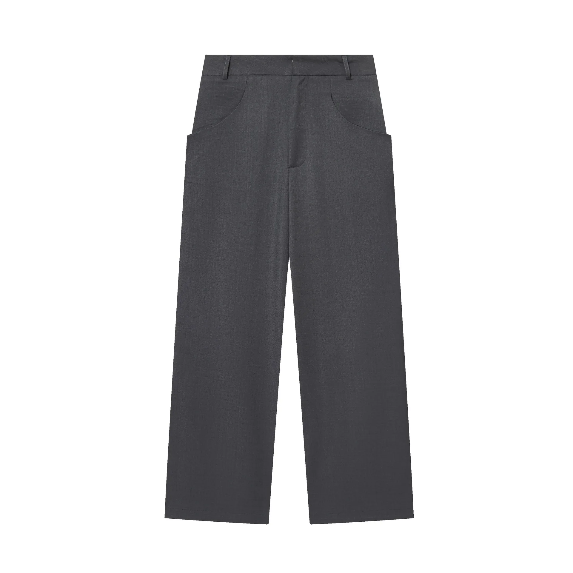 Fashionable Wool Blend Casual Pants Women's High Waist Straight Leg Pockets Organic Cotton Elderly Suitable Other 100% Material
