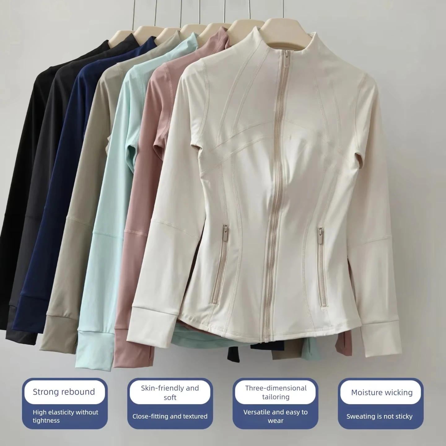 Figurbetonte Langarm-Shirts für Damen, Yoga-Jacke, Stehkragen-Mantel, Fitness-Sport-Trainings-Pilates-Laufbekleidung – Detail 2