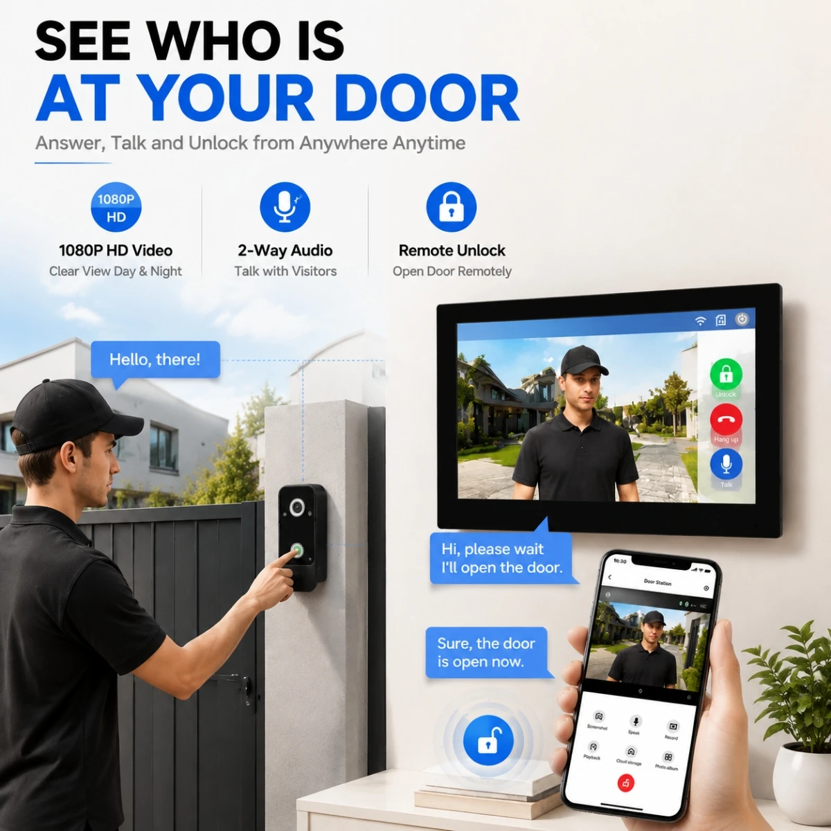 Tuya WiFi Video Doorbell Intercom System Touch Screen Monitor 1080P Camera IP65 Waterproof Smart Home Security Door Phone