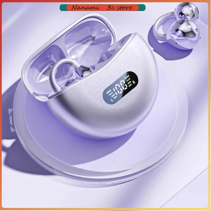 

New M79 Earphones Wireless Bone Conduction HIFI Bluetooth 5.4 Earbuds Clip On Ear With Mic Digital Display Waterproof Sport