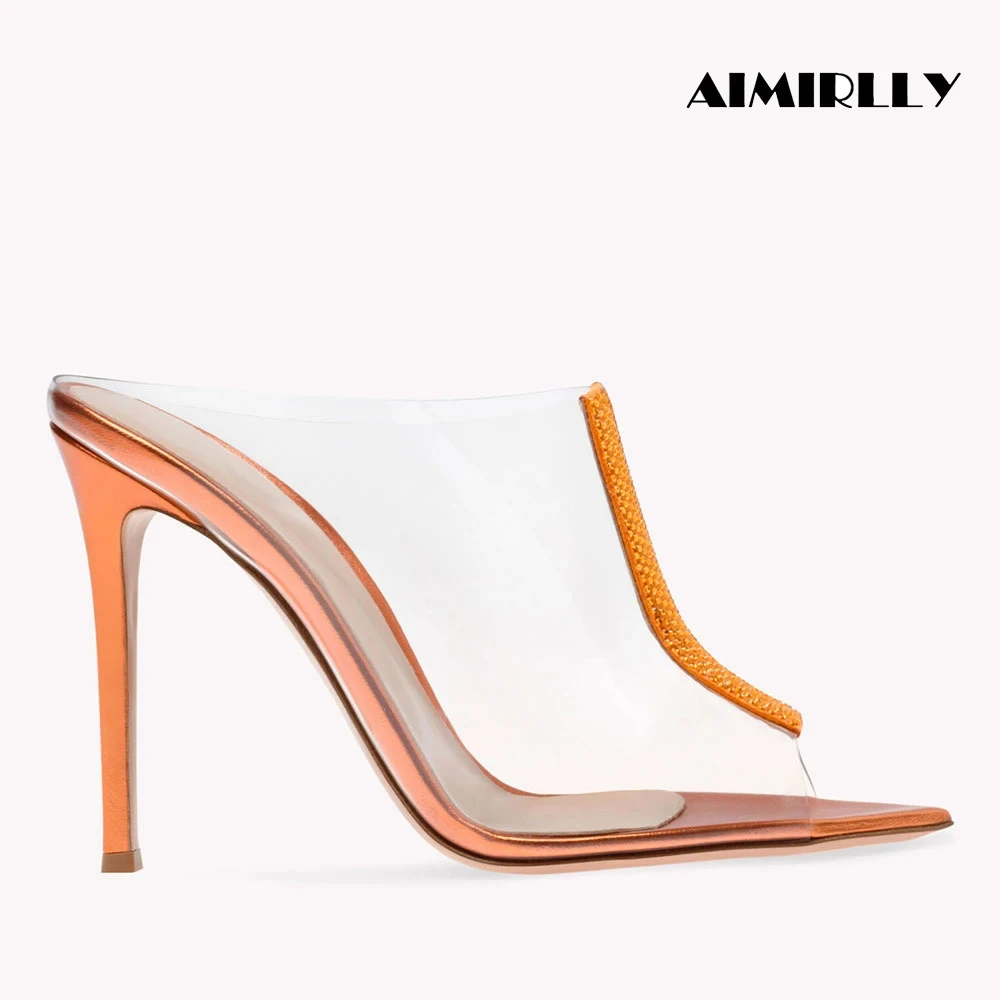

Fashion Women's Sandals Pointy Sole High Heels PVC Slipper Shoes Ladies Wedding Party Dress Heel Mules Orange Silver Customized