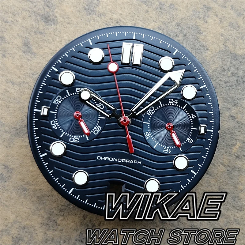 31mm Vk63 Watch Dial With Hand Sets Green Luminous 4 Hour\'s Date 6 Hour\'s Date Window For VK63 VK64 Quartz Chronograph Movement