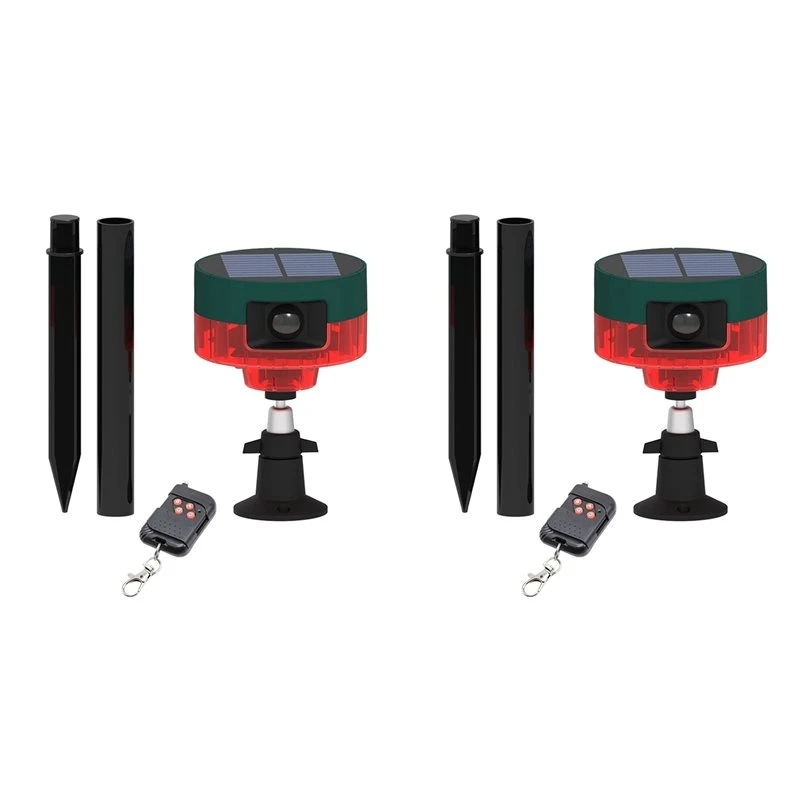 【A17Z】2X Solar Outdoor Motion Sensor Siren, 360° Detection Siren, Animal Repellent, Voice Recording Speaker 129Db