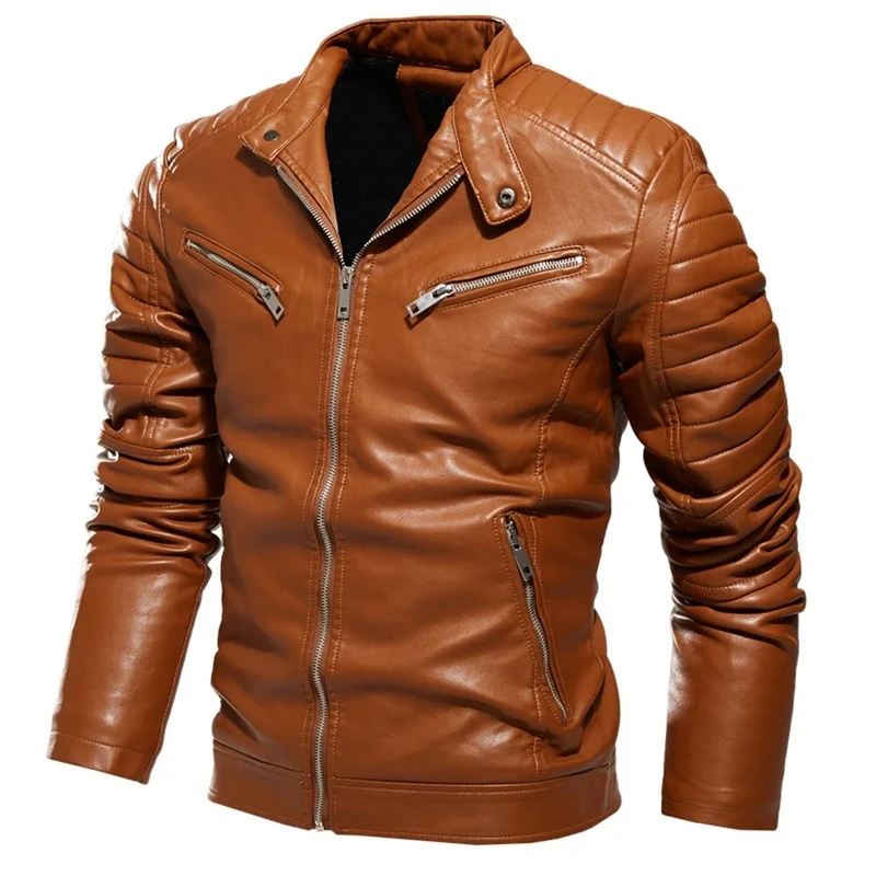 Men’s Winter Leather Jacket Slim Motorcycle Jackets Men Biker Coats Fashion Zipper Solid Moto Streetwear Leather Outerwear Man