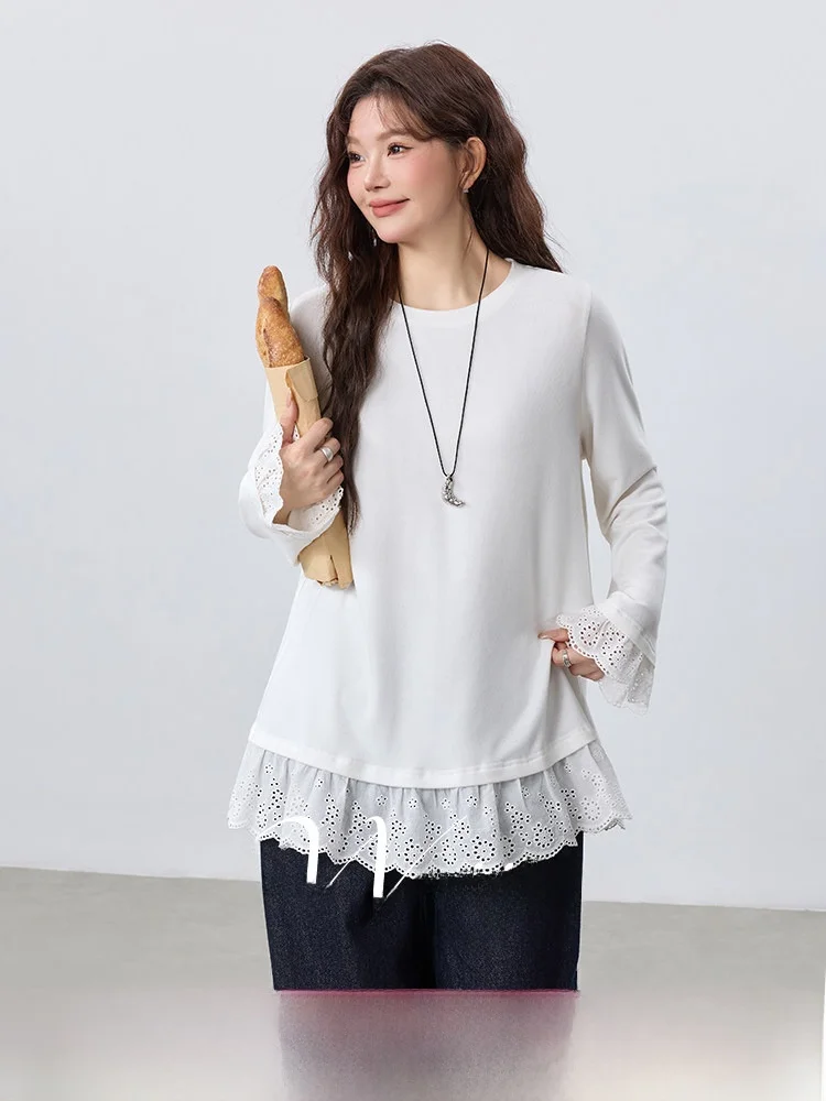 

Slimming Effectiven Mid-Length Base irt Women's Winter New Design Casual Splice Inner Wear Loose Fit round Ne Long Sve