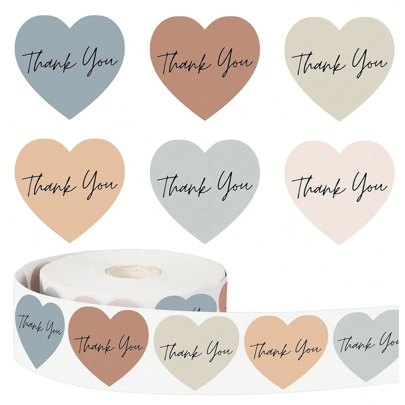 500Pcs Thank You Stickers Roll 2.5cm Boho Neutral Color Heart Shape Thank You Labels  Small Business Package Sealing Stickers