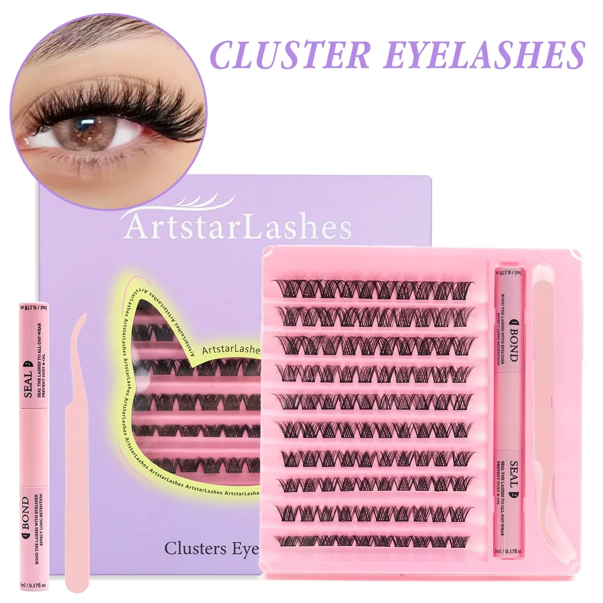 ARTSTAR Wimpern-Cluster-Set Wimpernverlängerungs-Kit mit Einzelwimpern 8-16mm Komplettset Inklusive Wimpernkleber und Versiegelung für Zuhause