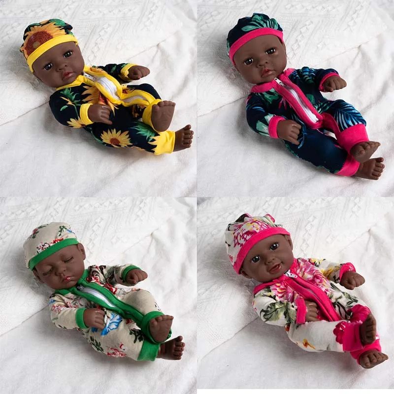 30 cm Reborn Baby Puppe Schwarz Weiche Volle Vinyl Baby Puppen Für 11,81 zoll Puppen Lebensechte Neugeborene Baby Puppe Geschenk puppe Spielzeug für Mädchen ﻿