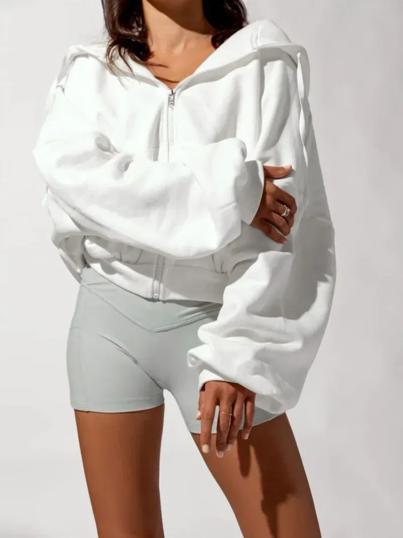 

Korean Hooded Sweater For Women In Autumn And Winter Long Sleeved Cardigan Hoodies Casual Solid Color Sports Jacket Y2k 후드티
