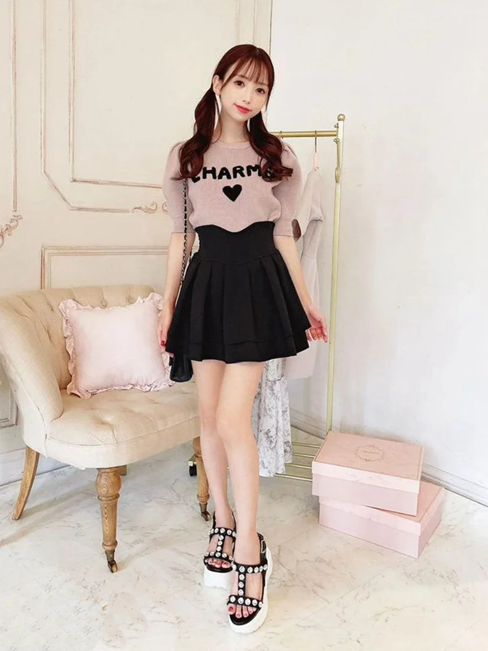 Japanese Style Mini Skirts for Women Mine Mass-Produced Sweet Black Skirt Culottes Autumn Summer Ruffled Pleated Short Skirt