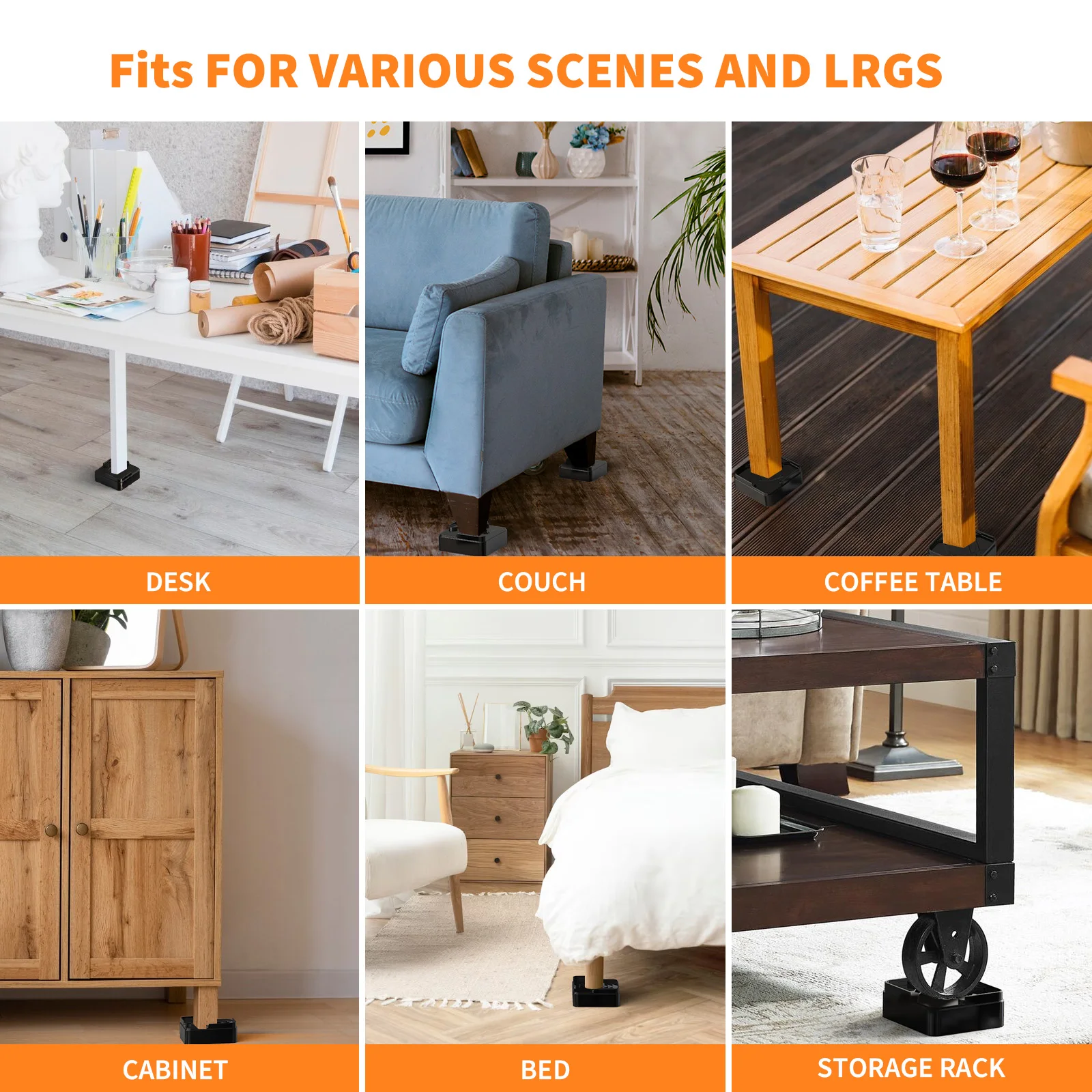 

16Pcs Furniture Riser Pads Heavy Duty Stackable Height Adjustable Non-Slip Bed Sofa Table Risers for Wood Tile Carpet Floor