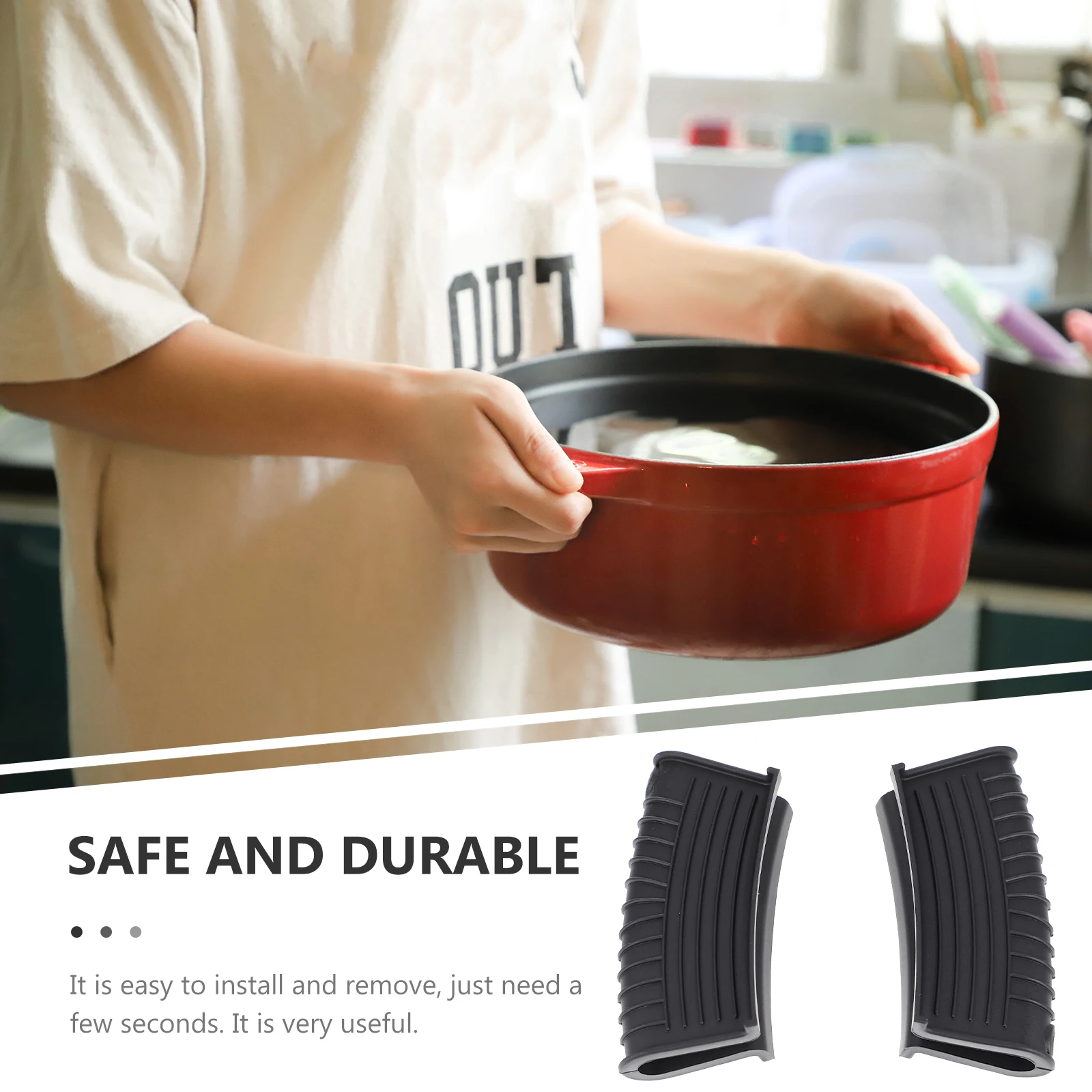 

2Pcs Pot Handle Cover Grippers Heat Resistant Silicone Handles Cookware Kitchen Supplies Lightweight Safe Long Use