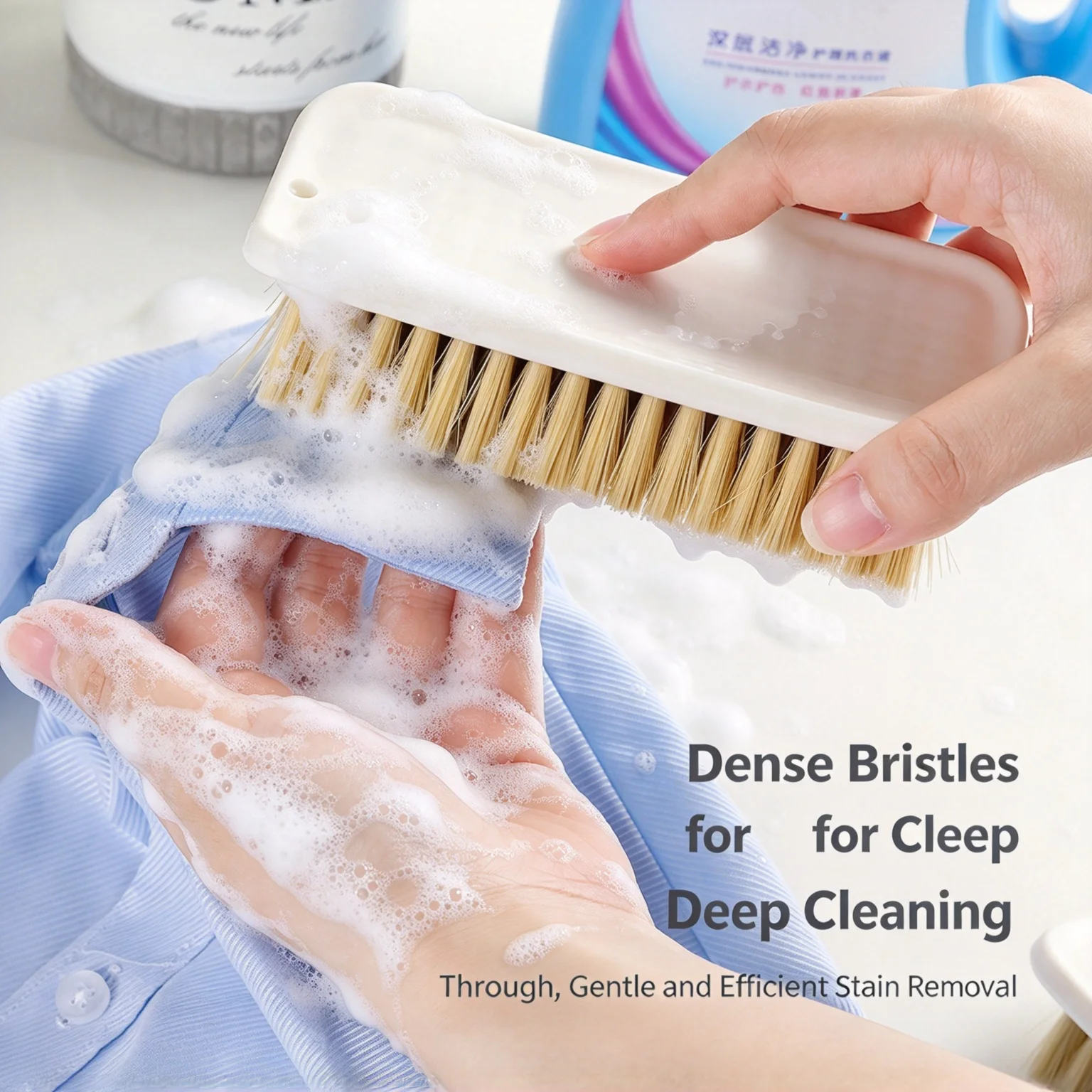 Heavy duty hard bristle cleaning brush with plastic handle, used for bathroom, kitchen, ceramic tile and other scrubbers