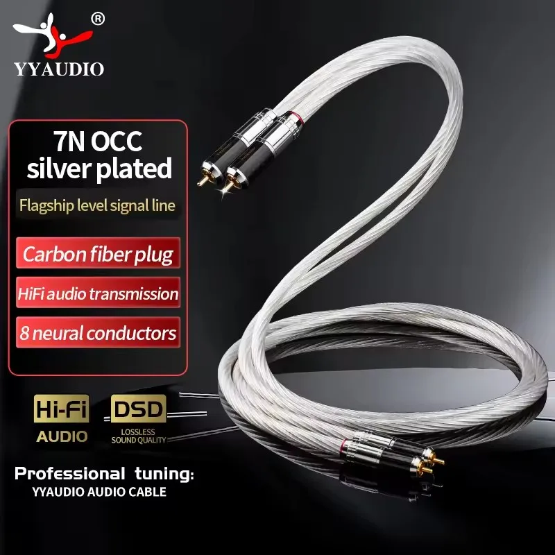 YYAUDIO HiFi RCA to RCA Cable a Pair Silver-Plated OCC Audio Cable 2 Male to Male Connectors for Enhanced Sound Quality
