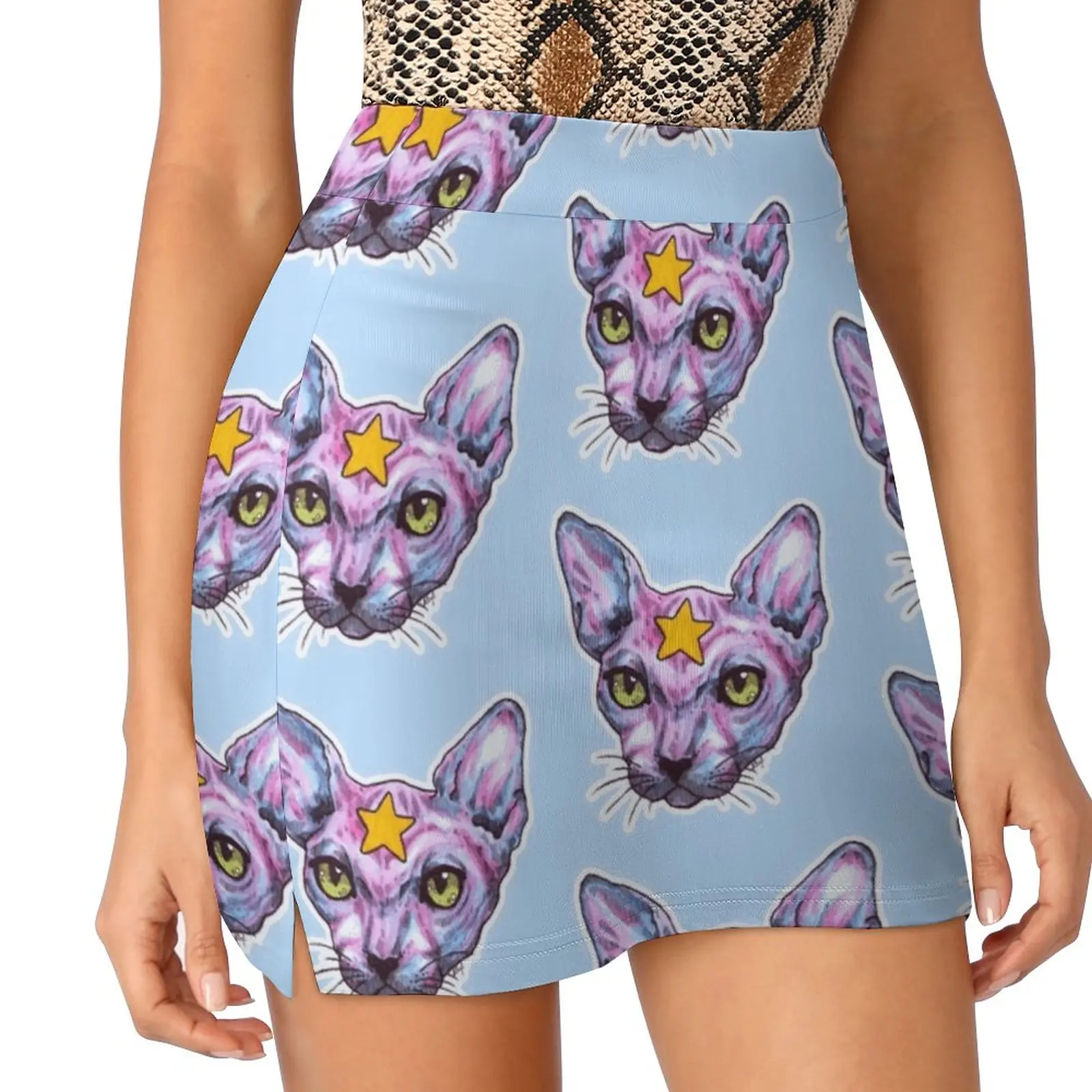 Star Cat Women's skirt Aesthetic skirts New Fashion Short Skirts Cat Cats Kitten Kitty Sphynx Cat Space Cat Witch Cat Cat Lady