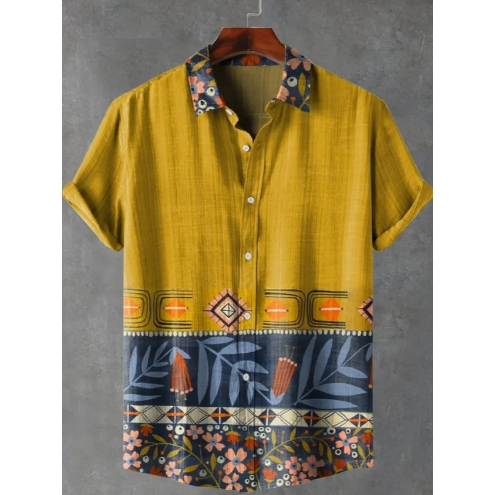 

Fashionable design pattern men's short sleeved shirt, high-definition printed shirt, ethnic style, unique copywriting, linen