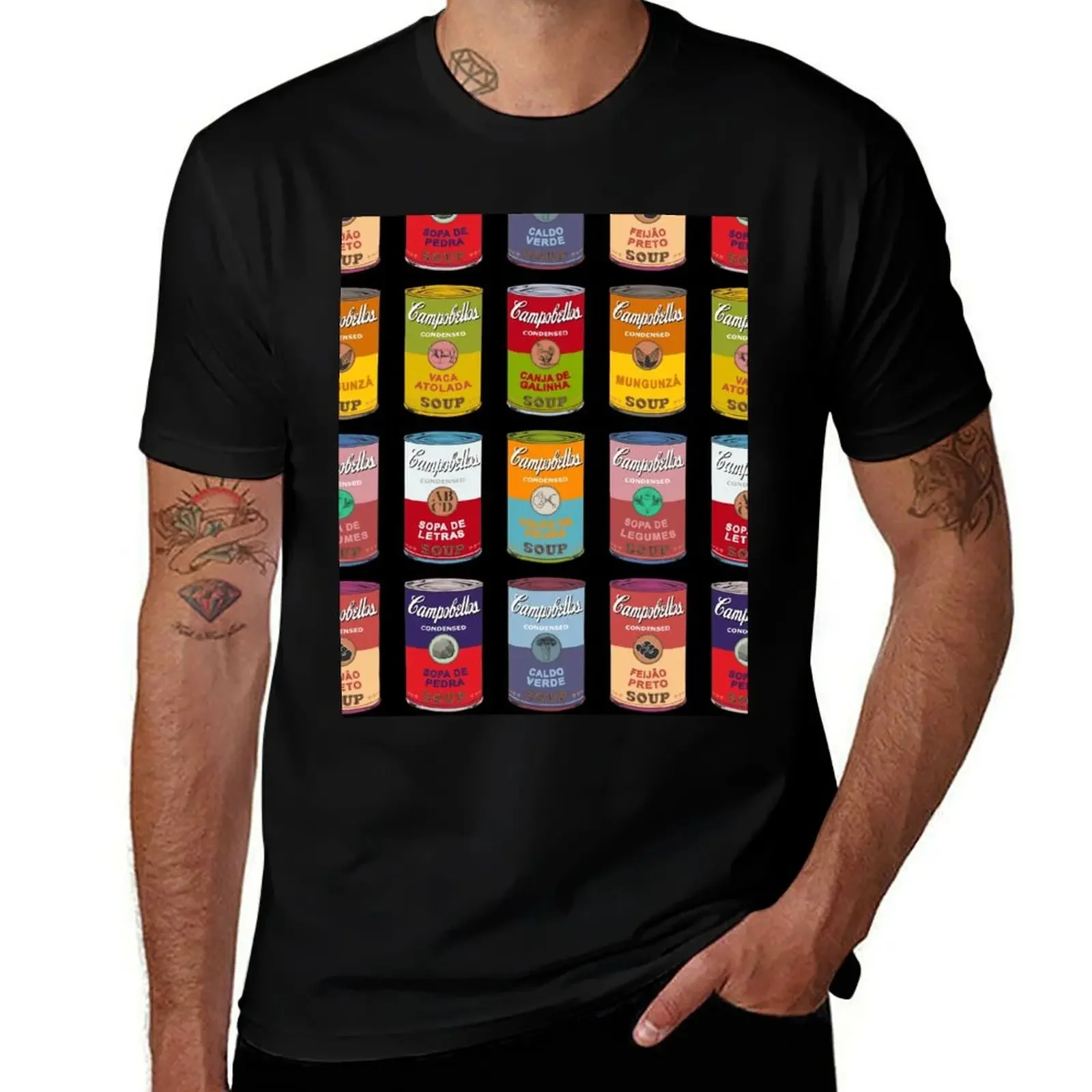 Brazilian Andy Warhol soups - Campobellos popart (on black) T-Shirt plus size clothes mens tall t shirts