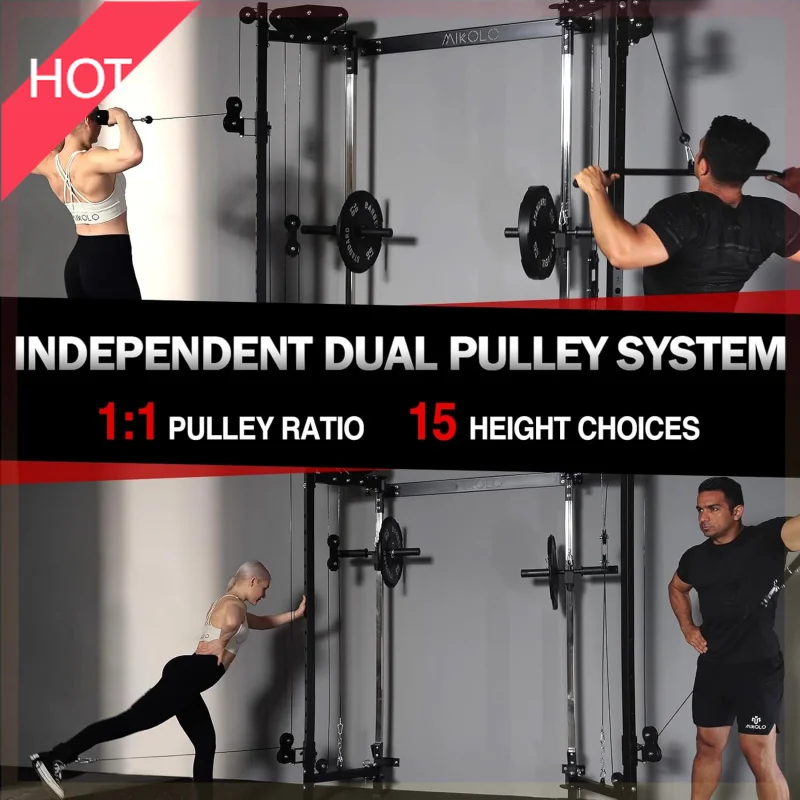

(XMSJ)Squat Rack, Wall Mounted Power Rack with Cable Crossover Machine & LAT Pull Down, Functional Trainer