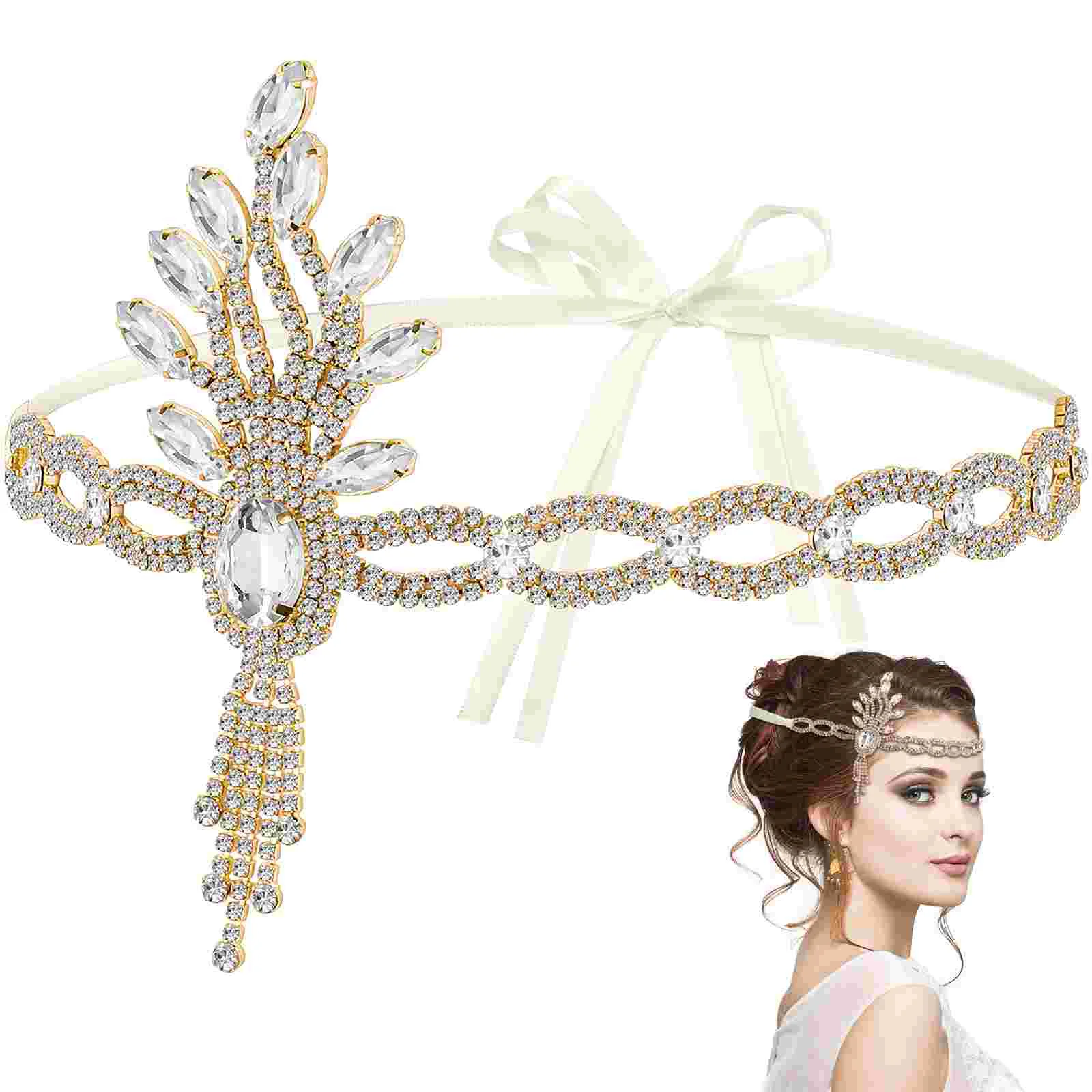 Hair Accessory for Women Gold Accessories Crystal Headwear Ribbon Crown Hairbands Wedding Prom