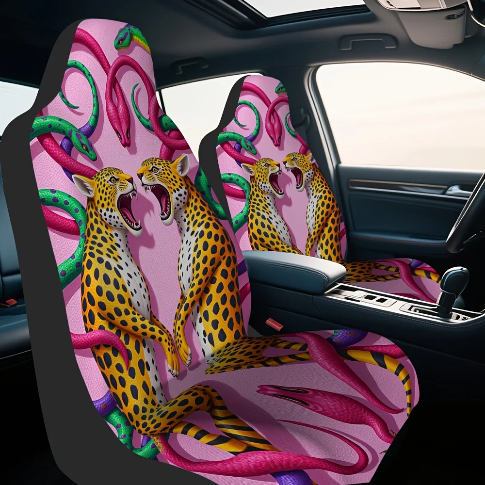 2pcs, Modern Leopard Snake Surreal Abstract Print Car Seat Covers, Comfortable And Durable, Universal Fit For Most Vehicles, Gre