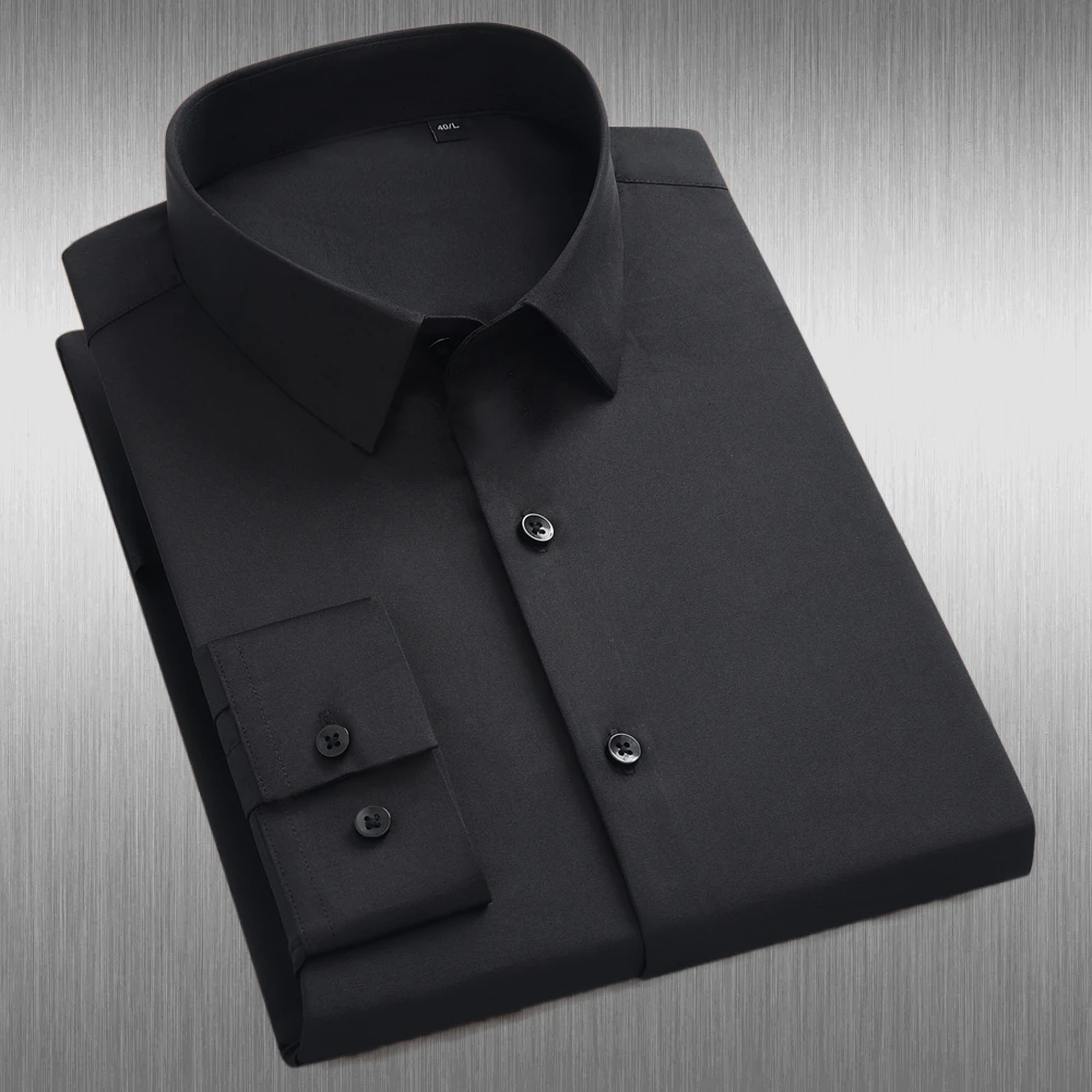 

Sleek Stretch Long Sleeve Luxury Man Clothing without Pocket,, Men's Classic Solid Wrinkle Free Formal Business Dress Shirts