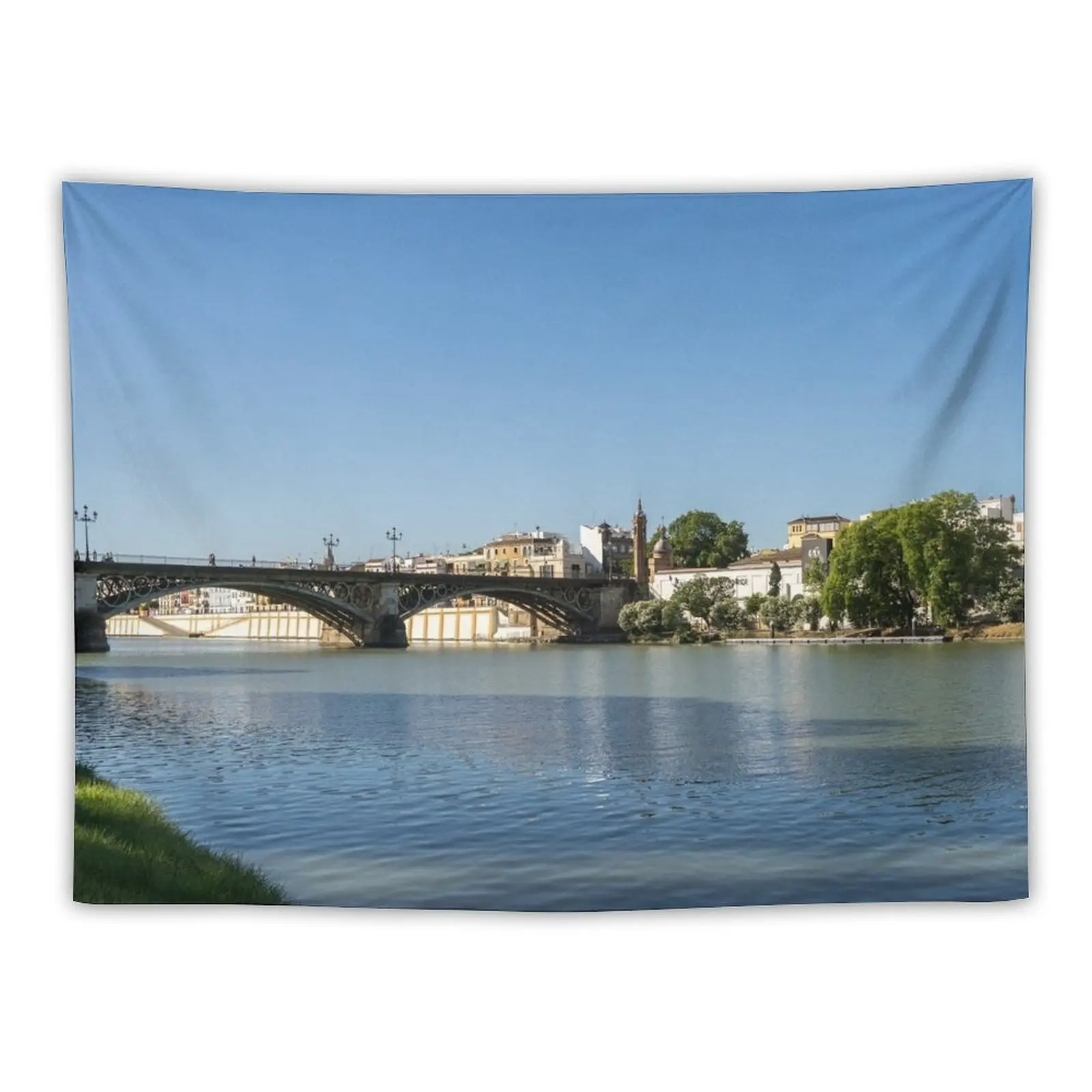 New Glossy Shadows - Seville Guadalquivir River and Triana Bridge Tapestry Home Decorations Aesthetic