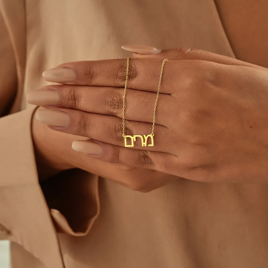 Jewish Ethnic Custom Hebrew Name Necklace Personalized Jewelry Stainless Steel Nameplate Pendant Necklace Friendship Gifts