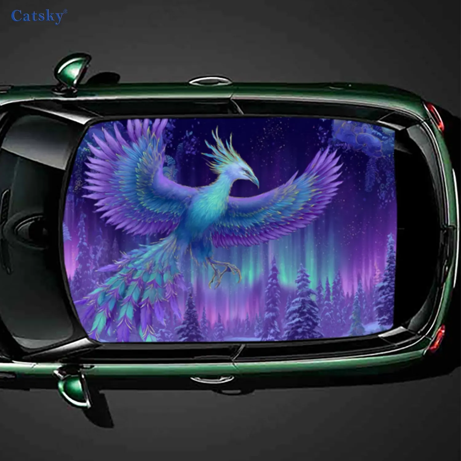 Fantasy Aurora Bird Aesthetic Scene Car Roof Sticker, PVC Self-Adhesive Waterproof Car Vinyl Decal, Car Decoration Protection St