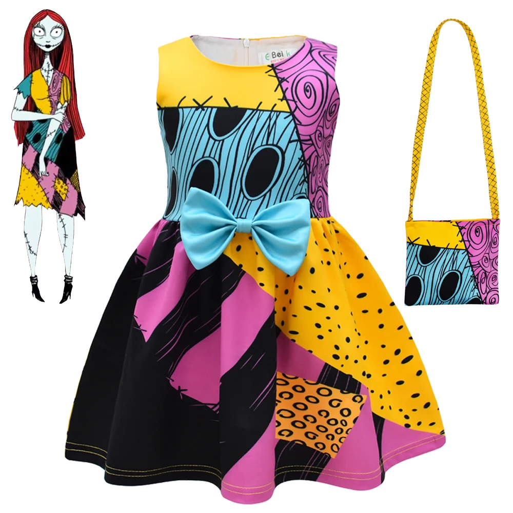 Disney The Nightmare Before Christmas Classics Sally Children\'s Costume for Infants Girls Princess Dress Kids Princess Dress Bag