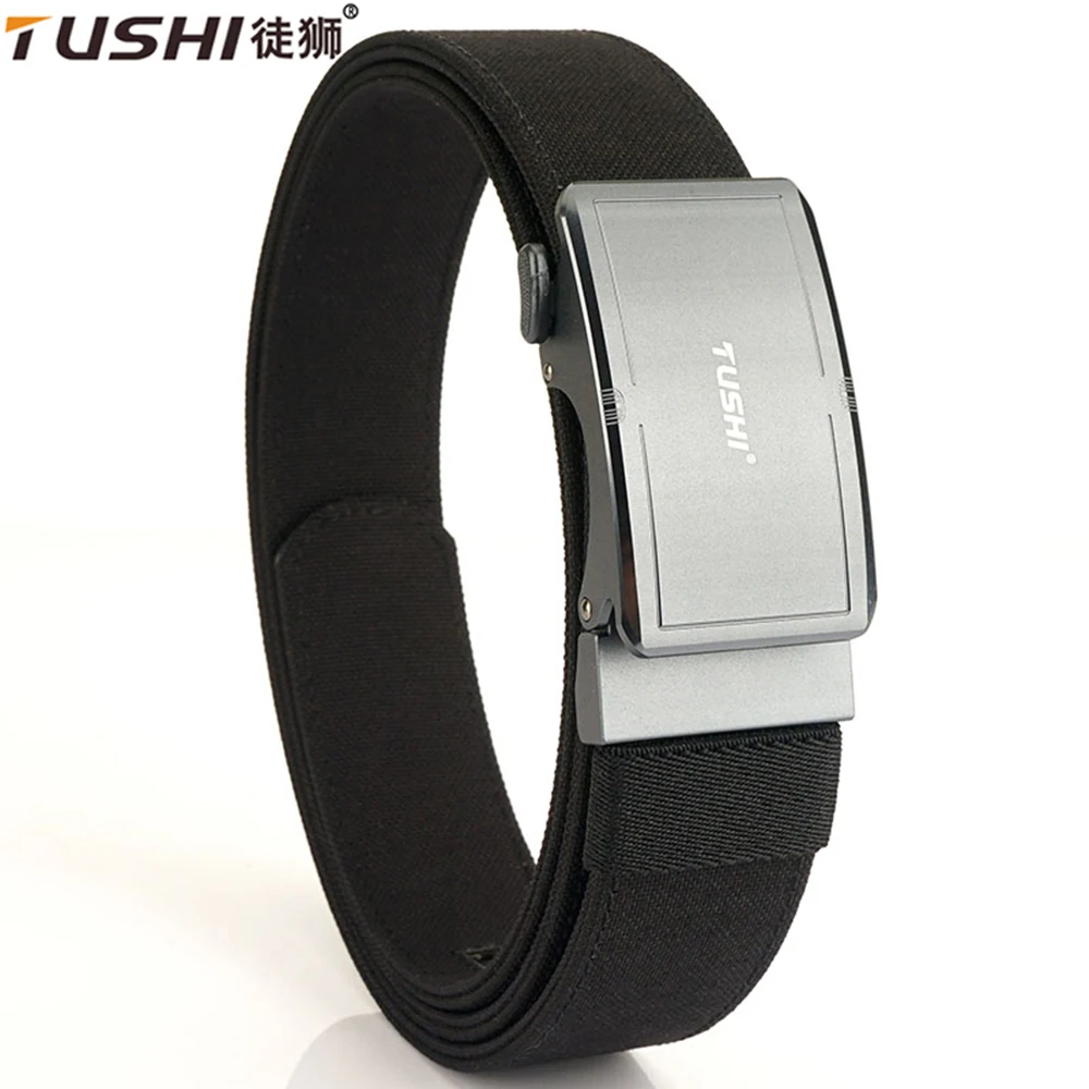 TUSHI Men's Belt Automatic Metal Buckle Nylon Webbing Outdoor Work Tactical Belt Toothless Automatic Buckle Casual Sports Belts