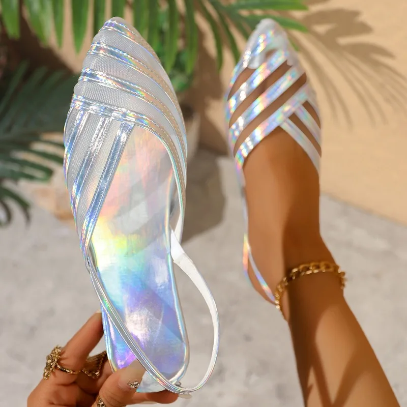 Women Sandals Summer Fashion Casual Rubber Sole Sandals Women Large Size Flat Rainbow Pointed Toe Women Shoes Zapatos De Mujer