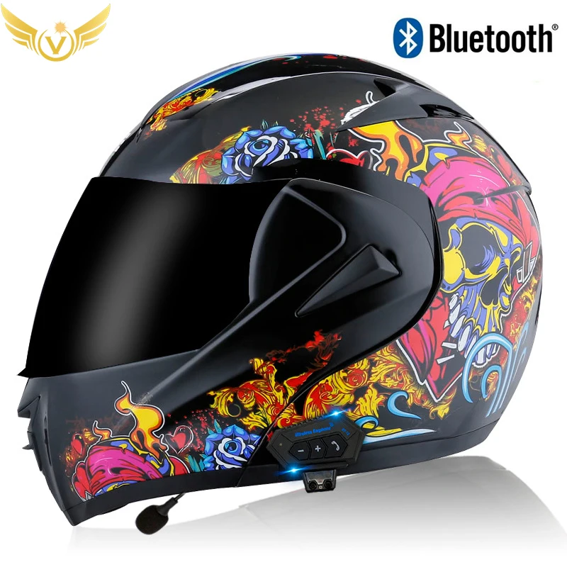 Helmets Microphone With Bluetooth Speakers Motorcycle Helmet Flip-up Carbon Fiber Modular Cable Carbon Fiber Stripes DOT ECE