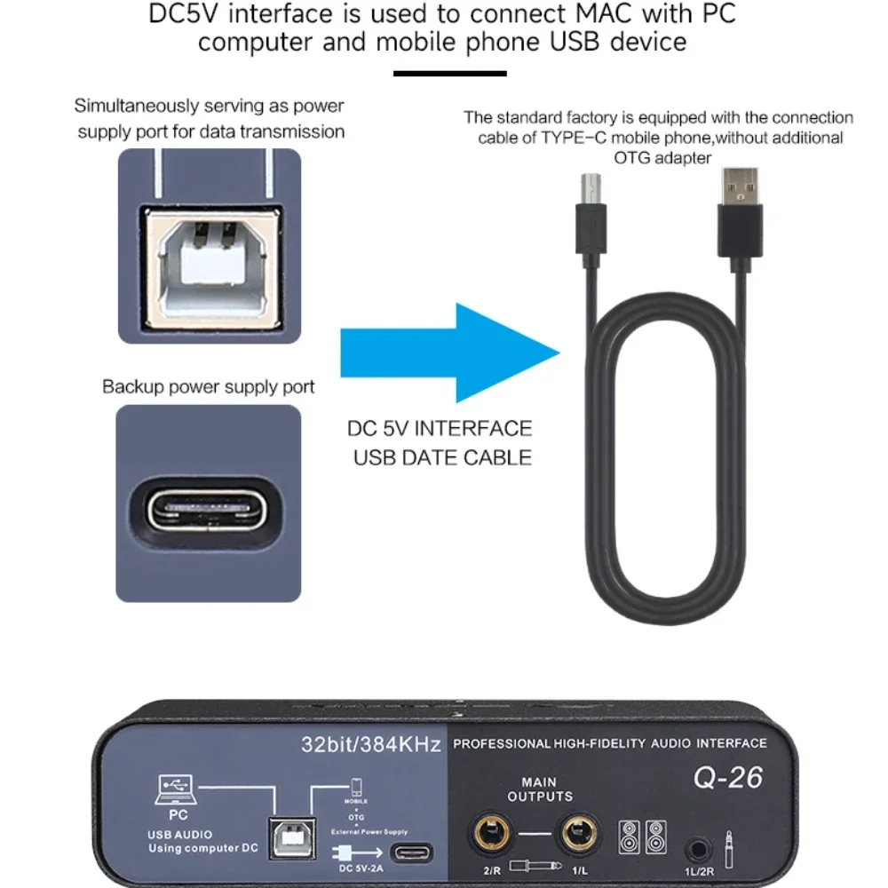 TEYUN Q26 2 Canali Professionale portatile Interfaccia Audio scheda audio console mini USB MIXER per Chitarra Studio di Registrazione Q24 Q22