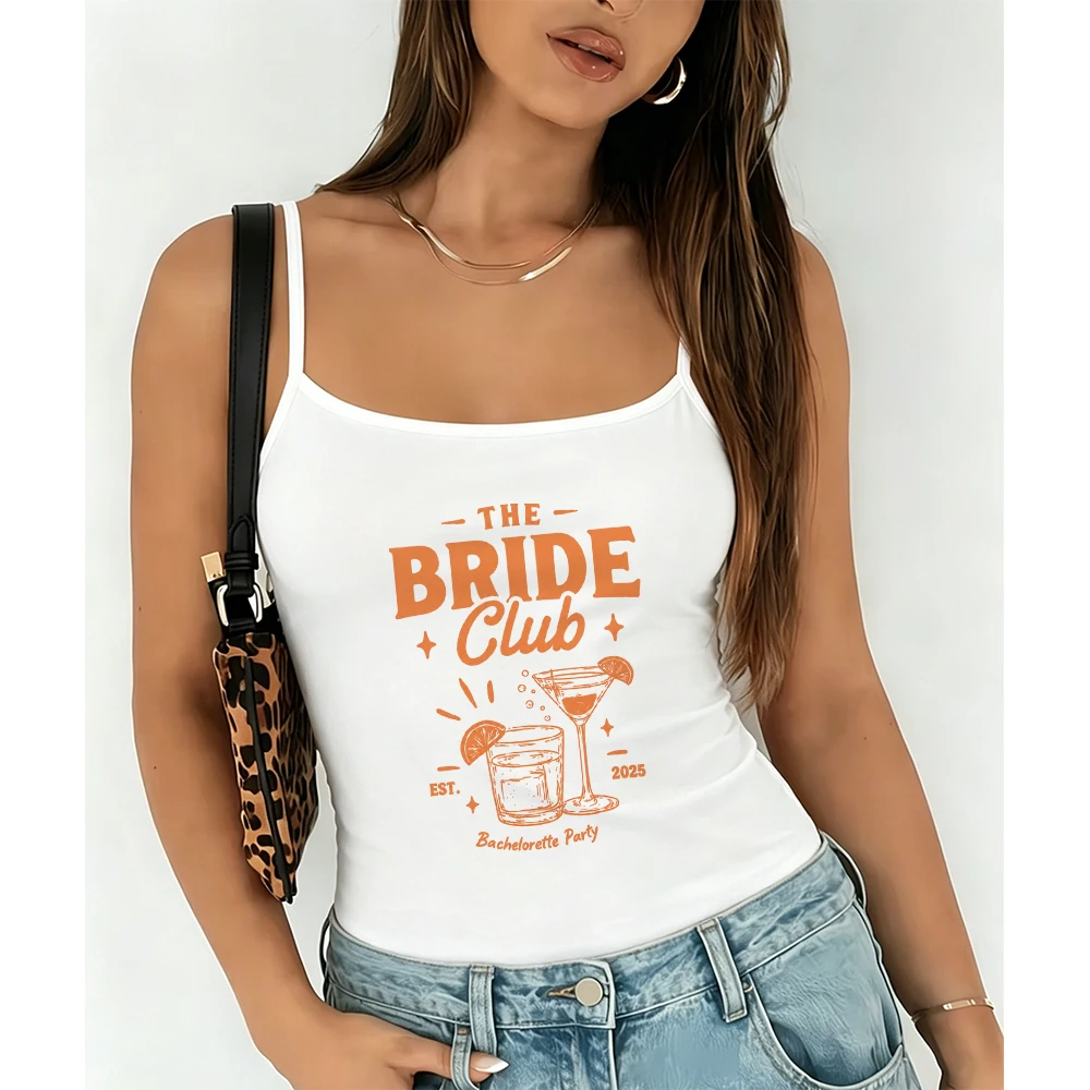 Bride Cami Tank Women Summer Sleeveless Crop Top Bachelorette Party Squad Cocktail Graphic Letter Print Wedding Outfit Y2K