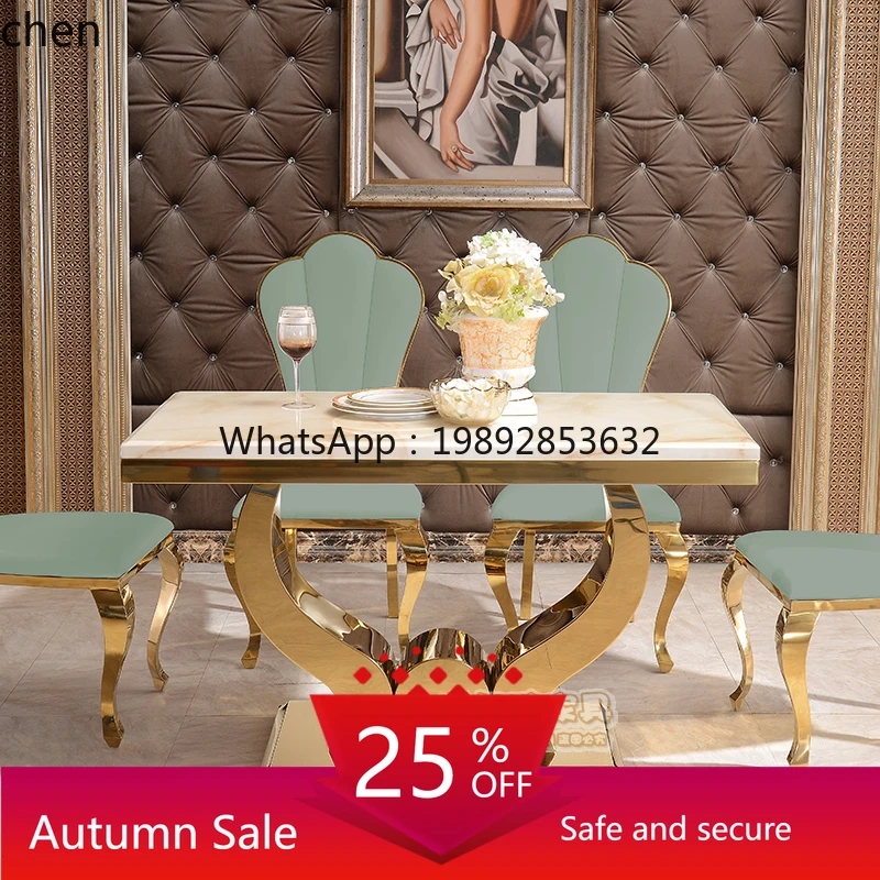 

light luxury marble dining table and chair combination simple stainless steel rectangular dining table and chair