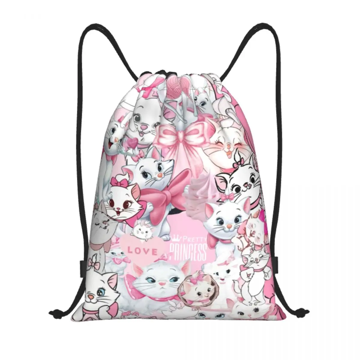 Anime Padrão Drawstring Bolsas para homens e mulheres, Marie Cat, leve, Sports Gym, mochila de armazenamento, personalizado