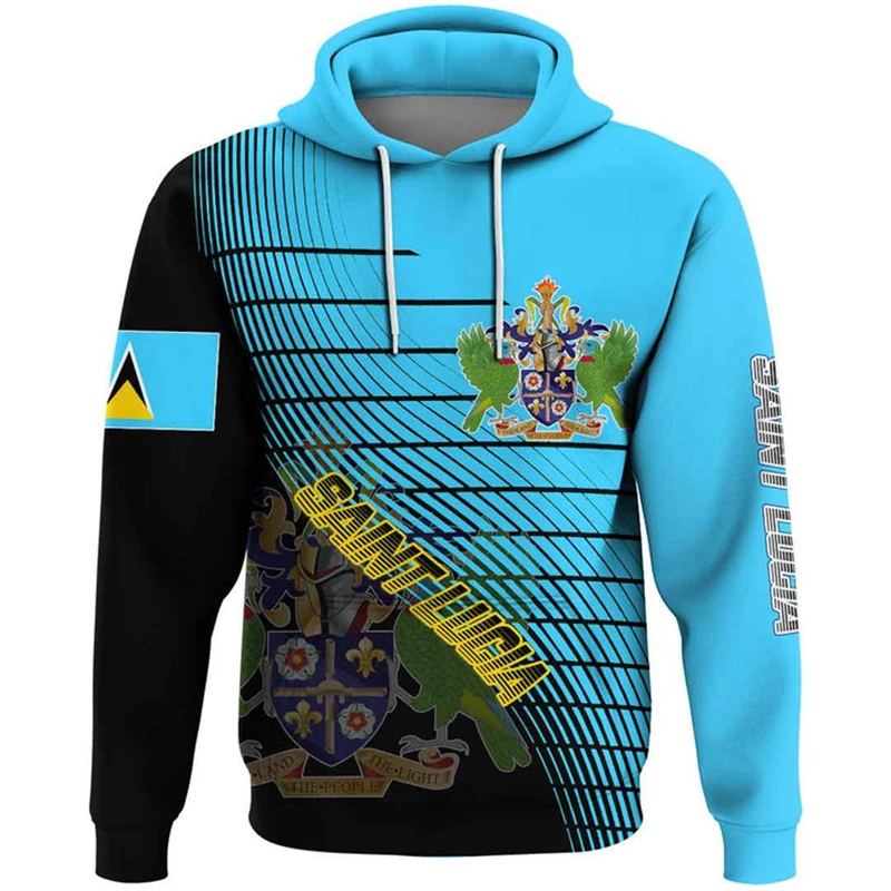 Saint Lucia Flag Map 3D Print Hoodies For Men Clothes Fashion National Emblem Sweatshirts Casual Male Hoody Women Pullovers Top