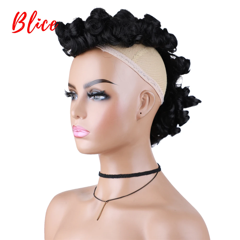 Blice Synthetic High Puff Afro Kinky Curly Short Middle-Part Wig Clips in Hairpiece Hair Extensions Ntural Black Chignon Wig