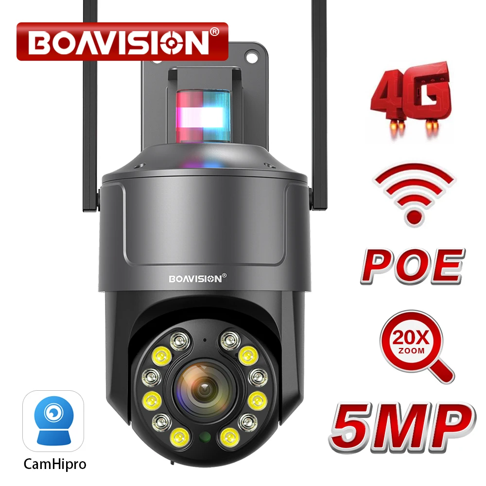 5MP 20X Zoom Outdoor Surveillance Camera PTZ WIFI 4G POE Red Blue Warning Lights Human Detection Auto Tracking Security Camera