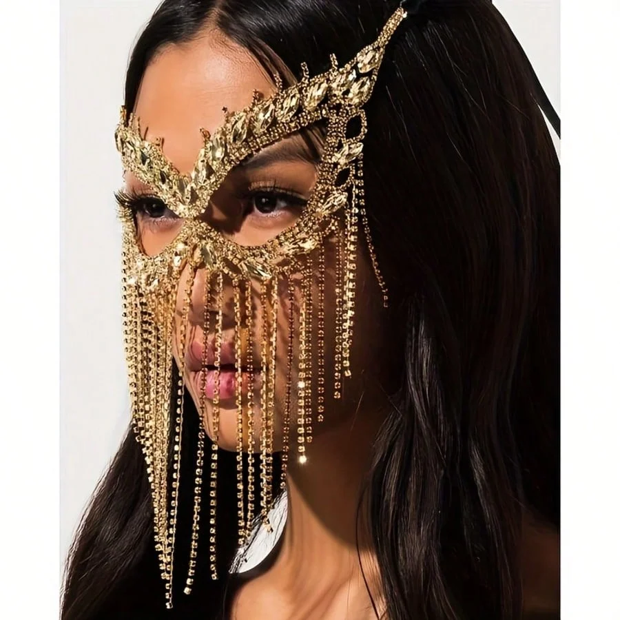 أزياء مبالغ فيها ماكياج الرقص الرئيس شرابة قناع رائعة ومتعددة الاستخدامات الماس رصع حجر الراين قناع الوجه #4