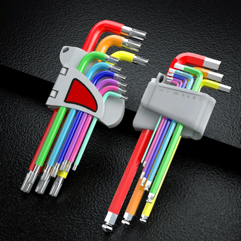 Multi-color Allen Key Set Hex Wrench Screwdriver 9pcs Set Hexagon Spanner Universal 6 Angle Six-Lens Ball Keys Color Hand Tools