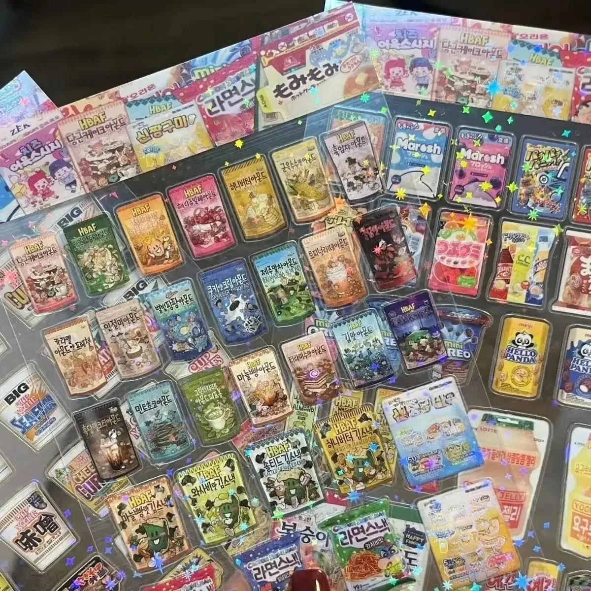 Laser Stars Snack Food Packaging Stickers for Cell Phones Laser Star PET Waterproof Cartoon Scrapbook Stickers 10 Pcs