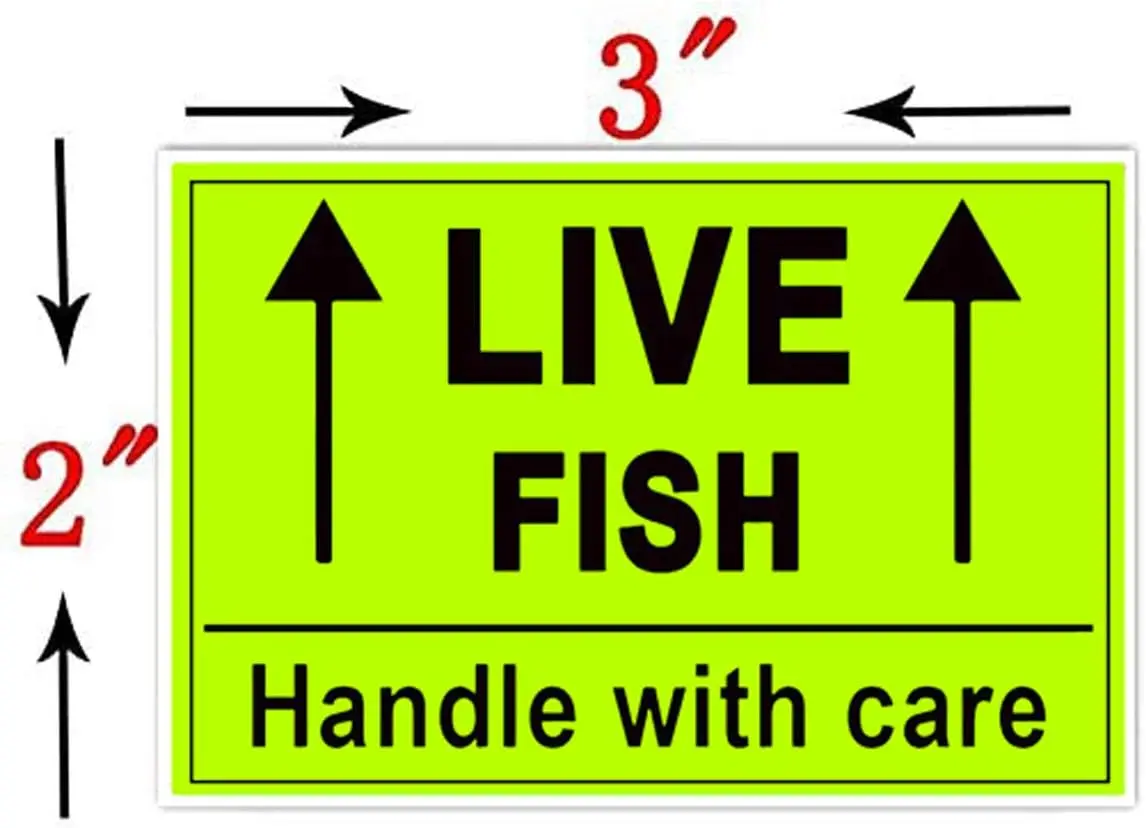 Live Fish Stickers Shipping Labels, 2 X 3 Inch Fluorescent Green Please Handle with Care Stickers  250pcs