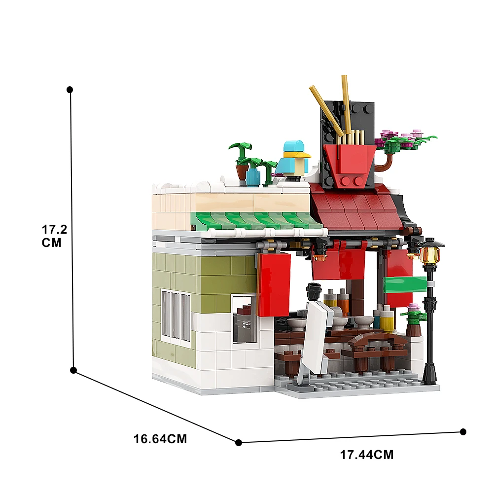 Gobricks MOC 시티 스트리트 뷰 국수 가게 확장 빌딩 블록 세트, 마켓 스토어 부스 빌딩 교육 브릭 장난감, 어린이 선물