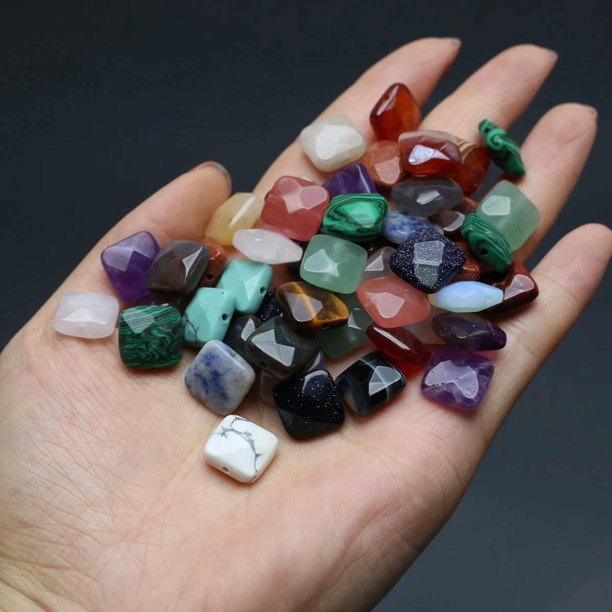 10pcs 8/12mm Faceted Square Loose Beads Natural Stone Through-hole Beads for Jewelry Making DIY Necklaces Bracelets Accessories