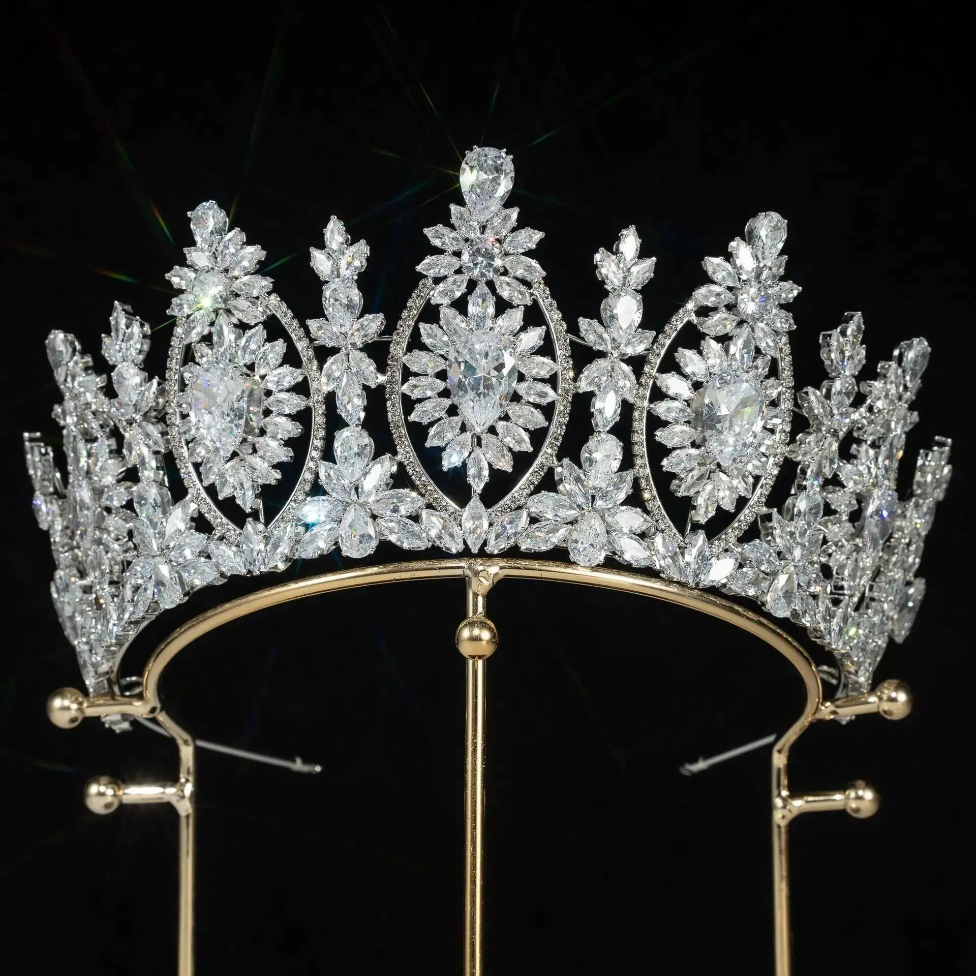 Royal Big Queen Wedding Headpiece Baroque 5A Cubic Zirconia Crowns For Pageant Women Diadem Hair Jewelry Headdress
